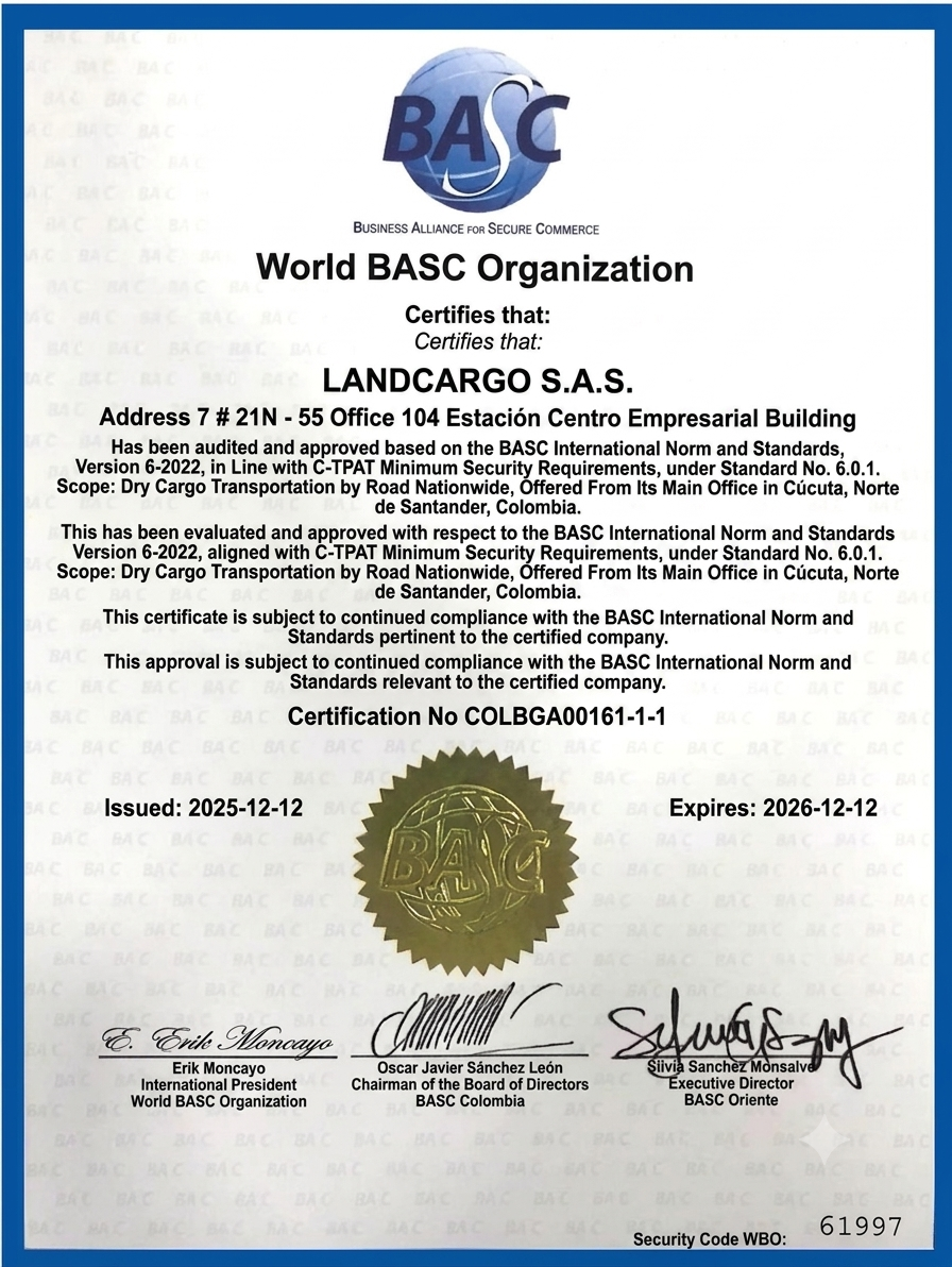 Certificado BASC LANDCARGO